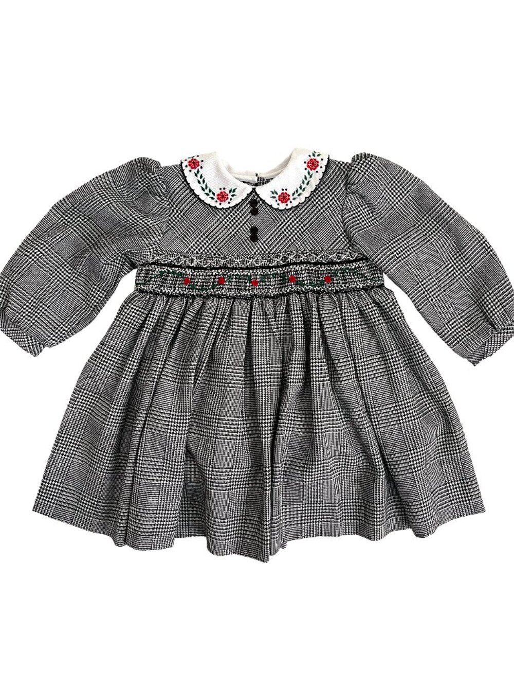 Vintage Sarah Louise Infant Dress, Black White Plaid Smocked, 12 Months